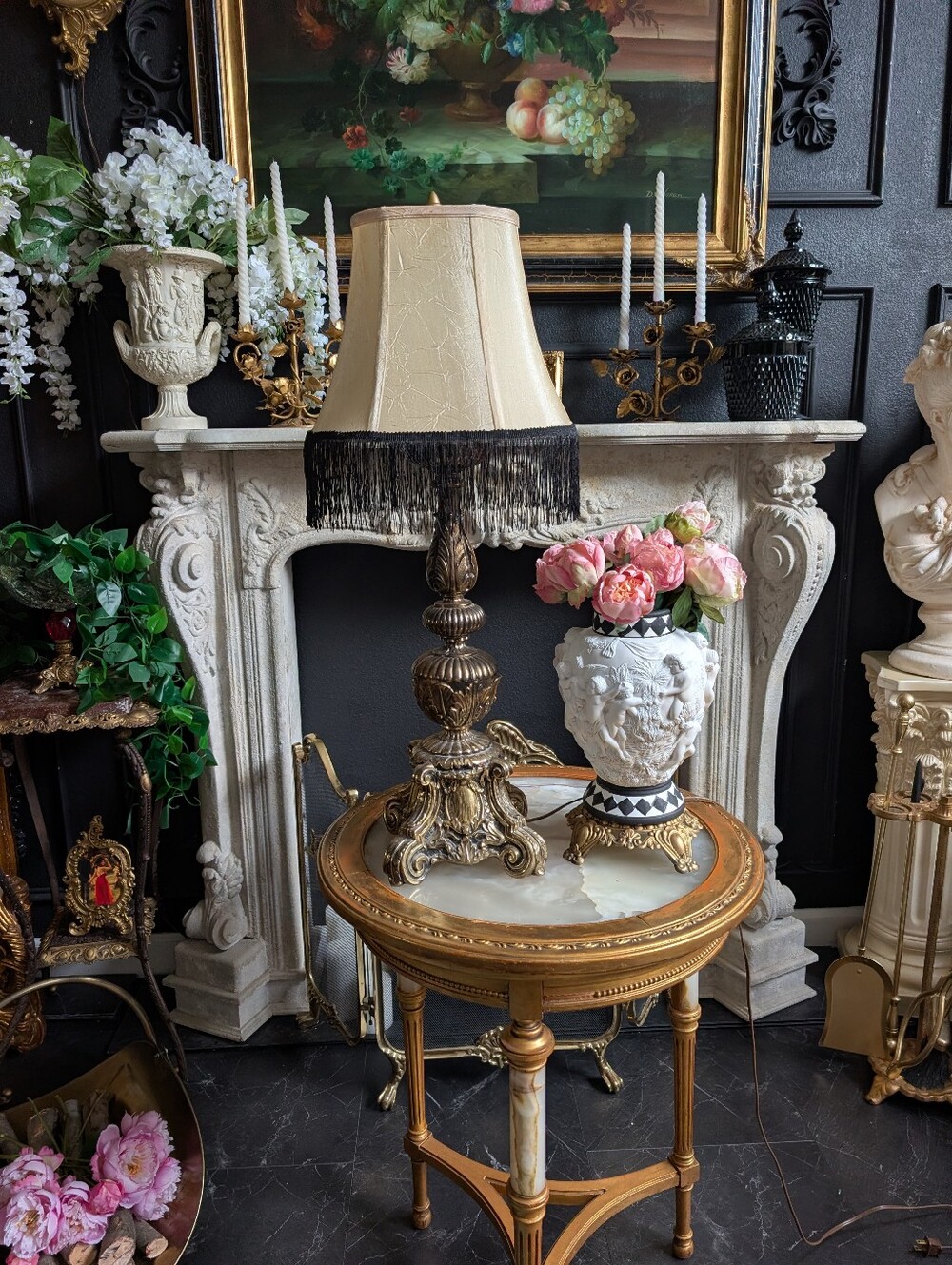 Vintage Hollywood Regency Baroque Gold Ornate Cast Metal Pedestal Base, Lamp